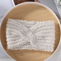 Winter cross-knot knitted headband in creamy white soft faux fur fleece material - White