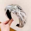 Silver metallic fabric top knot headband with elegant texture for women - Silver