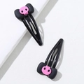 Cute Halloween black bow hair clips with pink skull charms for women, punk gothic hair pins - Cartoon Hair Clip