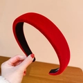 Plush red velvet padded headband with soft sponge texture and non-slip inner lining - Padded Headband