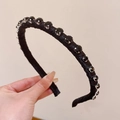 Baroque style black satin headband featuring shimmering black rhinestones and crystals - Black