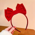 Chic red velvet bow headband for women featuring festive layered ribbon design - Large Bow Headband