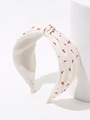 Cerchietto con nodo e stampa a ciliegia in tessuto bianco crema con motivo rosso - Cerchietto Nodo Ciliegia