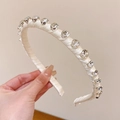 Elegant ivory satin headband for women featuring shimmering rhinestones and wrap design - Beige