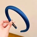 Dicker marineblauer Satin-Schwamm-Haarreif mit handgefertigtem Etikett für Volumen - Handmade Style (5174319627444) / Dünn Umrandetes Königsblau