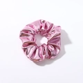 Metallic pink PU leather scrunchie with high-shine finish and elastic ruched design - Pink Leather Scrunchie