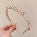 Diadema de moda en satén rosa champán con brillantes diamantes de imitación a mano - Champán