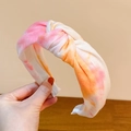 Pink and orange tie-dye knotted headband with ribbed texture fabric for women - Beige Pink