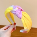Fascia per capelli annodata con tessuto tie-dye giallo e rosa-viola e fodera antiscivolo - Giallo Viola