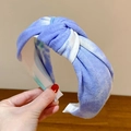 Fascia per capelli tie-dye blu e bianca alla moda con design a nodo largo da donna - Blu Verde