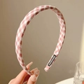 Handgemachtes Stirnband aus rosa-weißem Karostoff mit Künstleretikett für Mädchen - Rosa Kariert