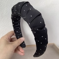 Elegant black padded headband with sparkling silver rhinestones and pleated satin fabric - Black