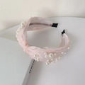 Rosafarbener Chiffon-Haarreif mit eleganten weißen Kunstperlen und Knotendesign - Rosa