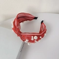 Eleganter roter Chiffon-Knoten-Haarreif mit weißen Kunstperlen in verschiedenen Größen - Rot