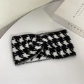 Diadema de punto con estampado de pata de gallo blanco y negro y nudo central cruzado - Negro y Blanco