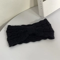 Women's autumn winter warm black knitted headband with a stylish bow decoration - Black
