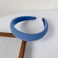 Blue waffle knit wide headband for women featuring a thick handmade padded design - Blue