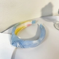 Tie-dye knotted wide headband in light blue and yellow gradient ribbed fabric - Blue