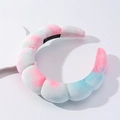Diadema acolchada de terciopelo tie-dye rosa y azul con etiqueta hecha a mano - Rosa y Blanco