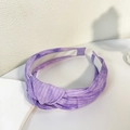 Twisted knot headband in tie-dye purple featuring soft ribbed knit texture fabric - Purple