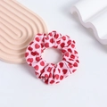 Pink scrunchie hair tie with red heart pattern for sweet girl hairstyles - Heart Style