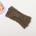 Dark brown cable knit headband with bow design for autumn and winter warmth - Khaki