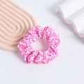 Sweet pink floral cotton scrunchie hair tie with elegant pleated fabric texture - Five-leaf Clover Style