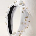 Diadema con nudo blanca decorada con perlas, flores y brillantes diamantes de imitación - Blanco