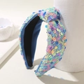 Blue knotted headband with colorful sequins and fashionable twist knot design - Blue