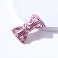 Pink metallic PU leather bow hair clip with glossy finish and textured 3D design - Pink Leather Duckbill Clip