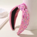 Sparkly pink sequined twist knot headband with iridescent glitter for women hair - Rose Red