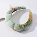 Gepolstertes geflochtenes Stirnband mit grün-orangefarbenem Marmor-Tie-Dye-Samt - Verlauf Grün-Weiß
