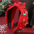 Diadema navideña de tela roja con nudo, perlas y colgantes decorativos - Rojo