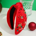 Christmas red knotted headband with festive tree, sock, and candy cane ornaments - Red