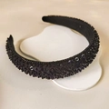 Diadema negra con lentejuelas y cuentas hechas a mano para un peinado con estilo - Negro (FG240527-7A)