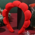 Thick red cloud headband with a unique pleated design for Christmas holiday hair styling - Red