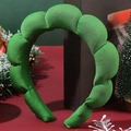Chic padded green wave headband for women with a satin finish and thick bubble design - Green