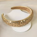 Diadema de lentejuelas doradas champán con acolchado grueso para peinado de altura - Oro Champán (FG240527-7C)