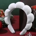 Padded white sponge headband with fluffy velvet texture for Christmas hair styling - White