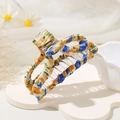 Pince à cheveux en tissu à fleurs bleu et jaune avec ressort en métal doré brillant - Style Floral Bleu et Jaune (YY240313-2A)