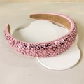 Pink sequin and beaded headband with vintage sponge padded design for high crown style - Pink (FG240527-7E)