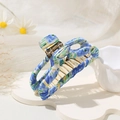 Eleganter Haarklammer mit blau-gelbem Blumenmuster und Satin-Finish für Damen - Blau-Grüner Blumenstil (YY240313-2B)