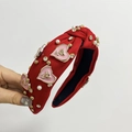 Diadema roja con nudo, corazones rosas, perlas y cristales para peinado de mujer - Rojo
