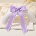 Elegant lavender satin bow hair clip with delicate pleated lace edges for women - Lh240315-7e