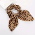 Coletero elegante con estampado de leopardo, lazo de orejas de conejo y banda elástica - Leopardo Café Oscuro