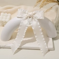 Elegant cream white ribbon hair clip with ruffled edges on a clean aesthetic display - Lh240315-7j