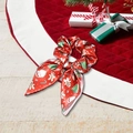 Chouchou de Noël rouge avec nœud oreilles de lapin et motifs festifs de Noël - Red Christmas Pattern Style (LH2408048-F)