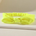 Elastic bright yellow ribbed headband with bow knot and stretchable back strap - Bright Yellow