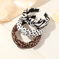 Juego de tres diademas con estampados de cebra, lunares y leopardo con nudo superior - Surtido de Estilo Anudado / Combinación Leopardo Lunares Y Cebra