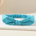 Elastic bright blue headband with knit texture and rabbit ear bow design for women - Sky Blue